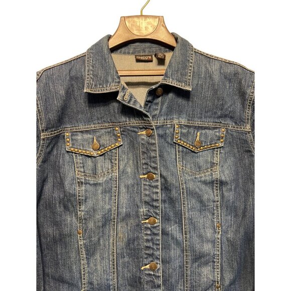 Chico's Women's Denim Jean Jacket Studded Design Button Closure XL Chico's 3 - Picture 2 of 8